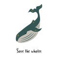 Vector illustration of the dreamy whale with stars. Save the whales theme. Royalty Free Stock Photo